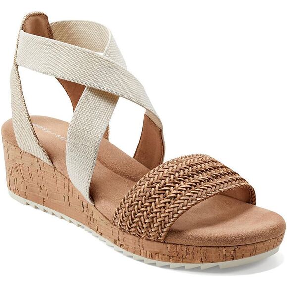 Easy Spirit Womens Lorena Beige Canvas Criss-Cross Wedge Sandals Shoes Used - Picture 1 of 6